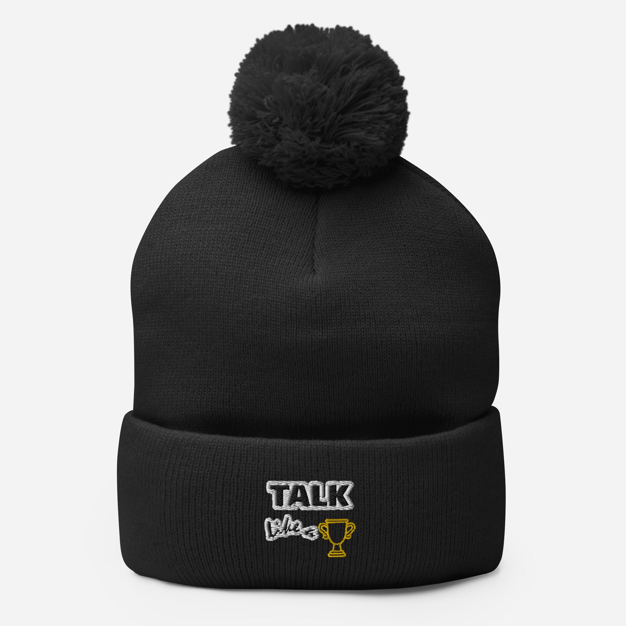 Talk Like A Champion Pom Pom Embroidered Beanie Black