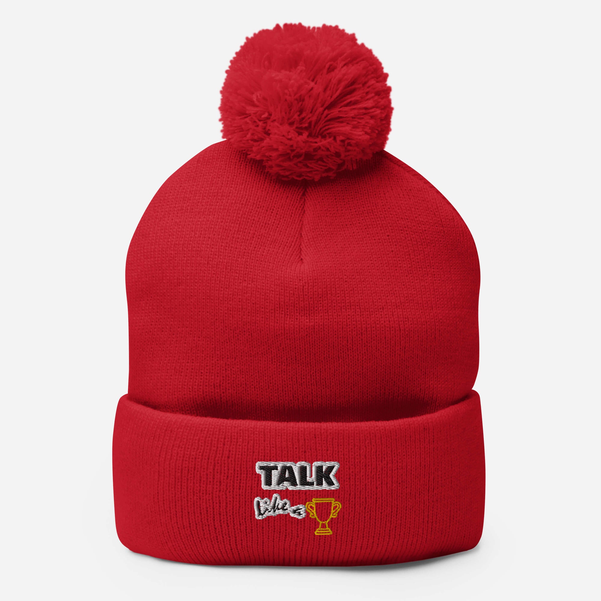 Talk Like A Champion Pom Pom Embroidered Beanie Dark Heather Grey