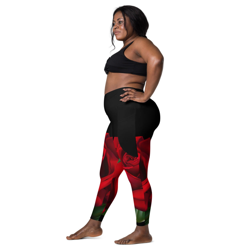 Roses crossover leggings with pockets