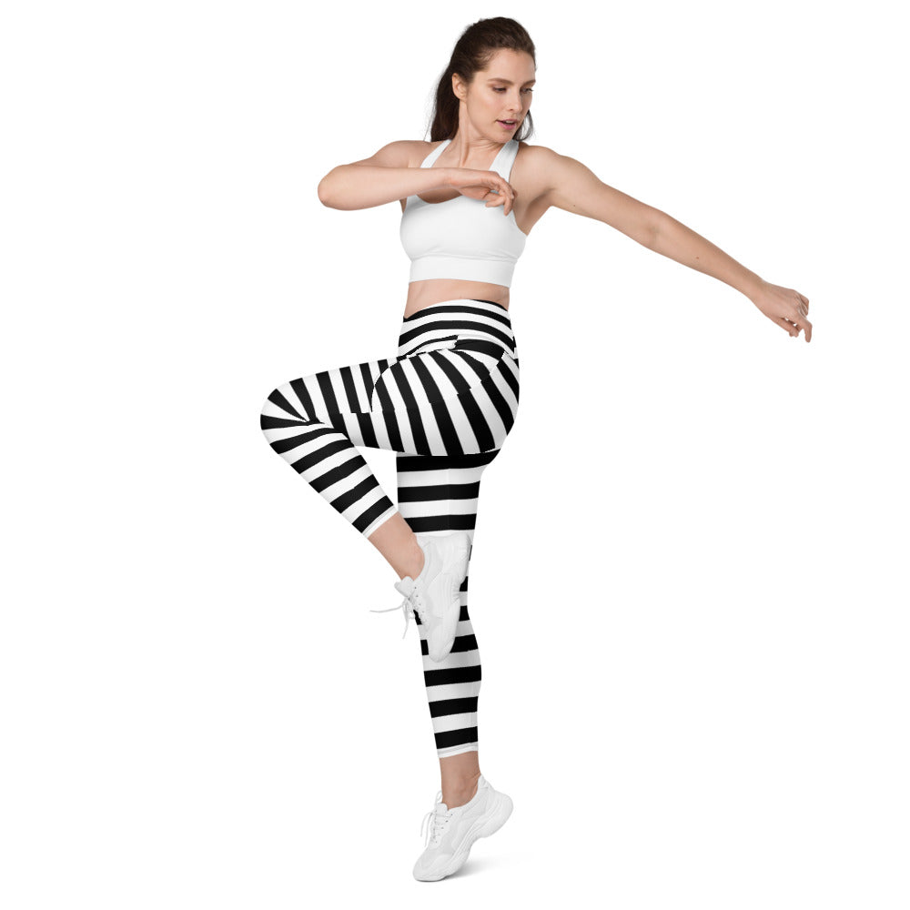 Black & White crossover leggings with pockets